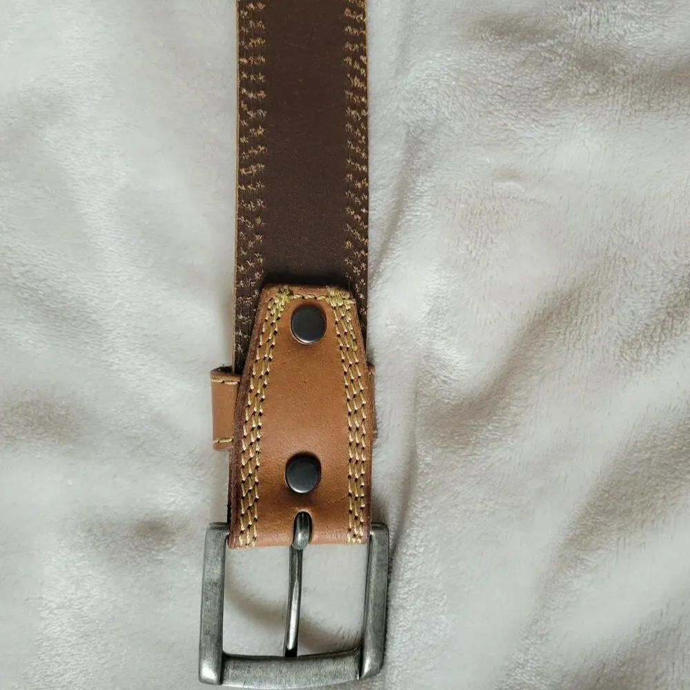 Wrangler Men's Genuine Leather Tan Belt Western Cowboy Basics Casual